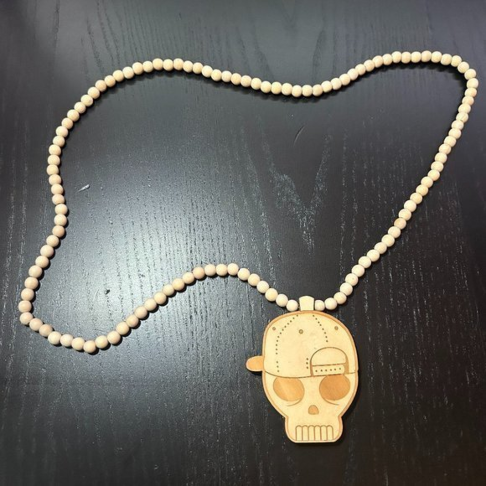 GoodWood NYC Skull Necklace‎ Wooden Pendant Wooden Beaded